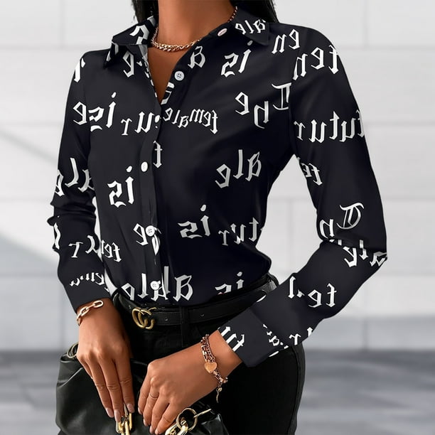 Camisa De Solapa Camisas casuales de mujer Camisa de solapa estampada de  manga larga Blusa vintage ( Cgtredaw Para estrenar