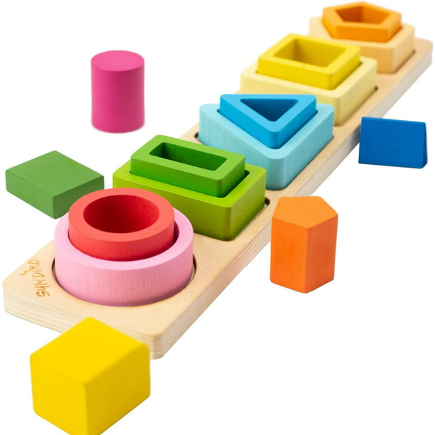 Juguetes Montessori para niños y niñas de 1 2 3 años, juguetes de madera  clasificados y apilados para niños pequeños, clasificador de color de forma  educativa, regalos para niños en edad preescolar