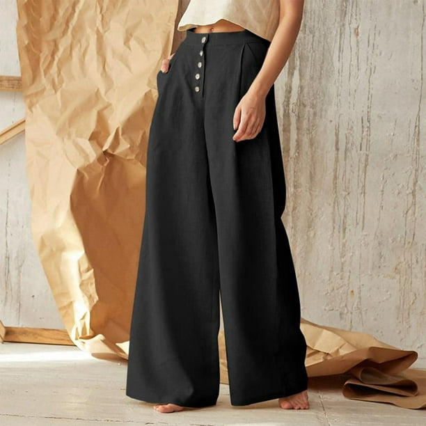 Pantalones sueltos para mujer, a la moda, lisos, sexy, casuales, con  bolsillo, de color grande, pantalones de pierna ancha para mujer, talla  grande