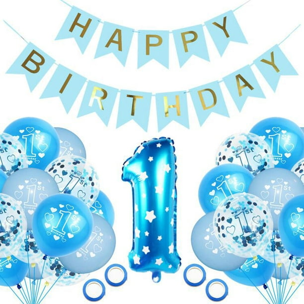 Decoración de cumpleaños de niño de 1 año, decoración de 1er cumpleaños,  globo de confeti azul compa ER