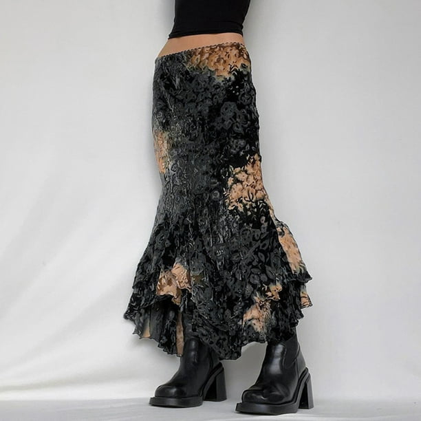 Falda Faldas largas elegantes con estampado de leopardo vintage faldas con  dobladillo asimétrico de cintura baja para mujer Cgtredaw Para estrenar
