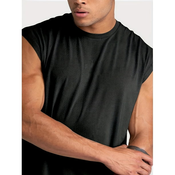 Camiseta de tirantes para hombre, 100% algodón, sin mangas, cuello redondo,  acanalada, ajustada, para gimnasio, entrenamiento muscular, Negro - : Ropa,  Zapatos y Joyería 