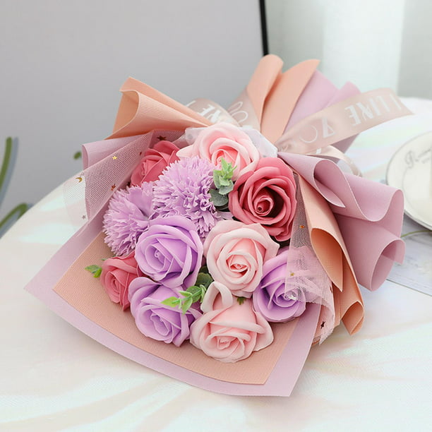 11 Uds ramo de flores artificiales de jabón flores artificiales como rosas  recién cortadas del jardín , De color púrpura Macarena Ramo de jabón