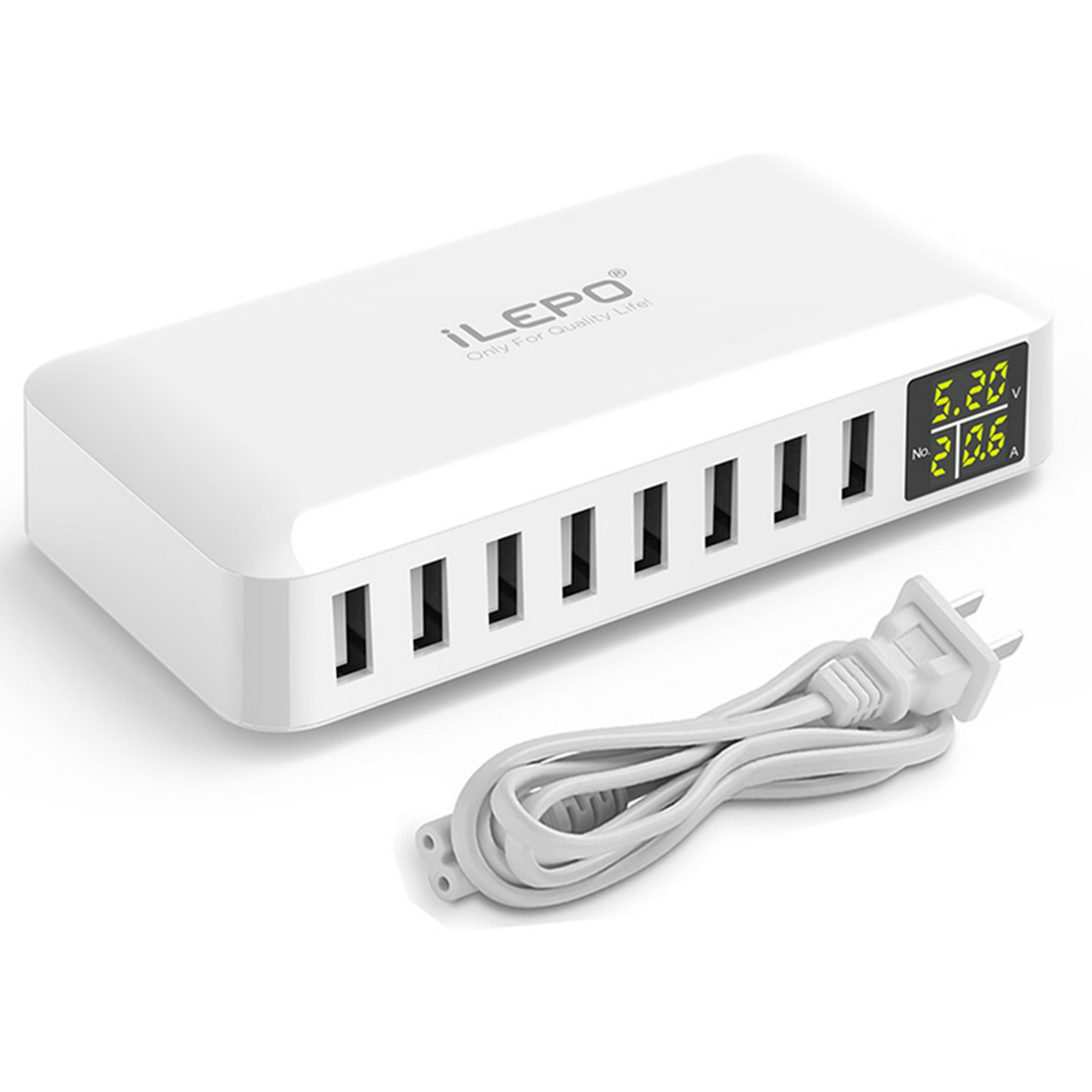 ILEPO-estación de carga USB múltiple, dispositivo multipuerto, Cargador  rápido, 5V, 2.4a, 10 puertos, 50W