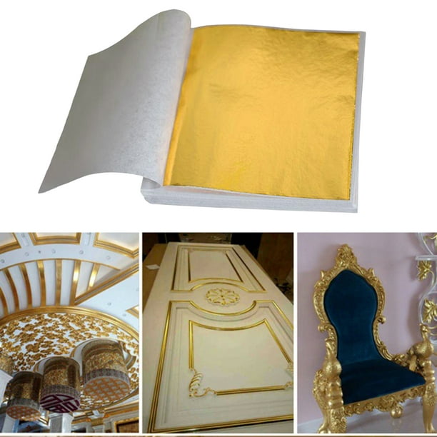 Hoja de metal dorada, hojas de imitación de 5.5 pulgadas, hojas doradas  para decoración de manualidades, papel de aluminio dorado grande para