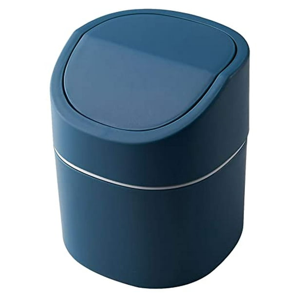 Mini bote de basura con tapa, papelera de escritorio para mesa de café,  tocador, encimera de escritorio (azul)
