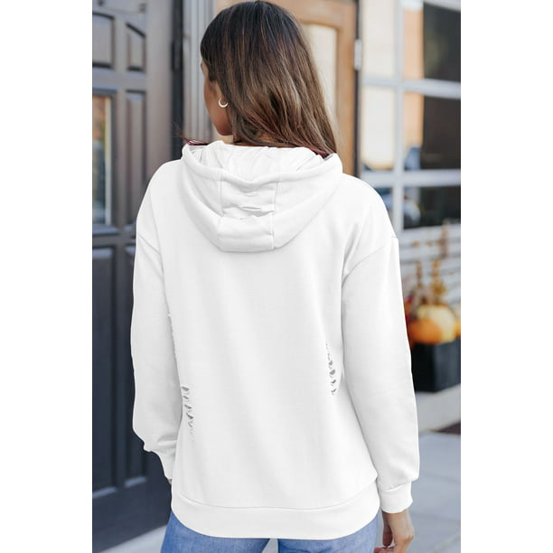 ABPHQTO blanca con capucha y rasgados para mujer bolsillo tipo canguro ABPHQTO | Walmart en línea