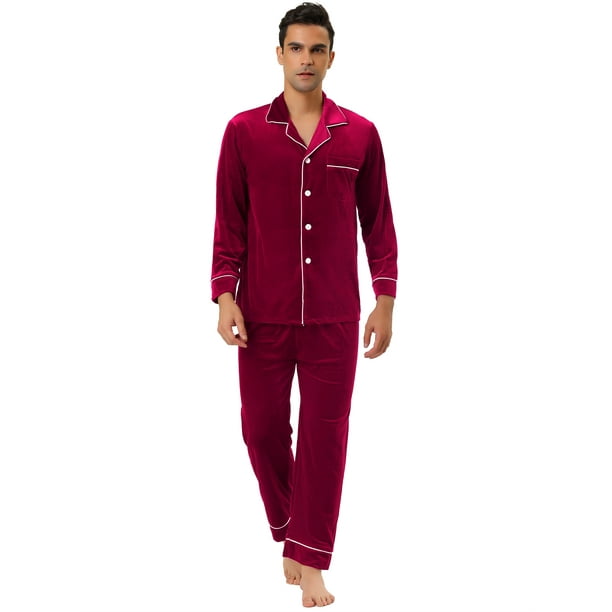 En la cabeza de sacudir fácilmente Conjunto de pijama de terciopelo con botones y mangas largas de color liso  para hombre rojo L Unique Bargains Pijama | Walmart en línea