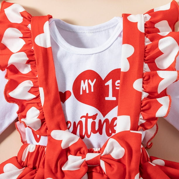 Conjunto de ropa para el día de San Valentín con diseño de corazón y manga  larga, 2 piezas para niñas y niñas pequeñas, para el día de San Valentín