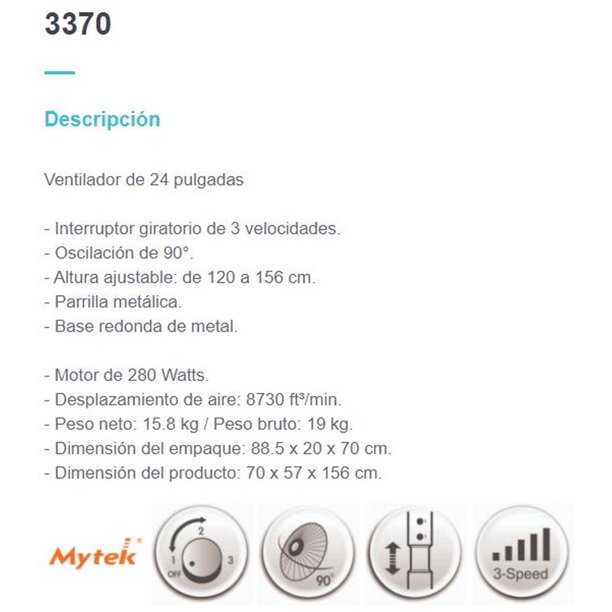 3370 VENTILADOR INDUSTRIAL PEDESTAL 24