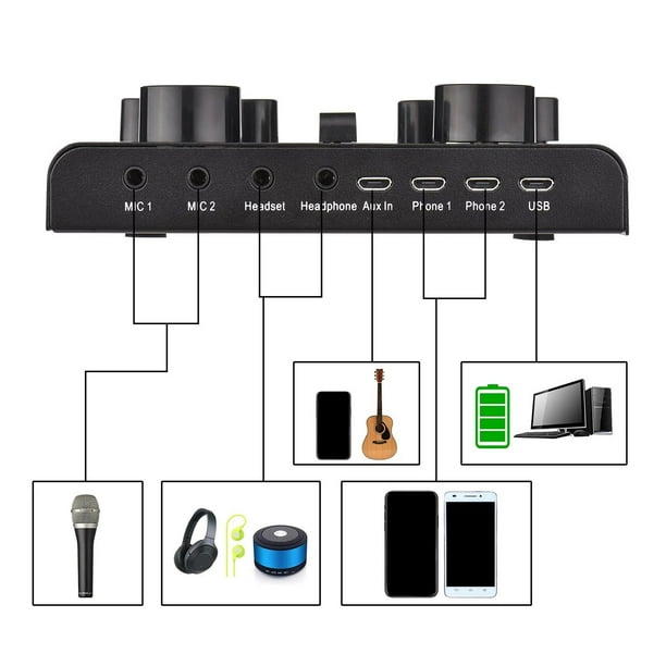 Tarjeta Sonido Externa V8 Transmisión Mic Aux Audif Equalize