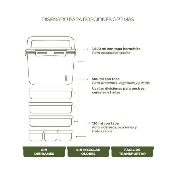 LONCHERA+TUPPERS+CUBIERTOS. 18 PIEZAS. PORCIONES IDEALES PARA NIÑOS DE 5 A  12. BIODEGRADABLE BOCARU BENTO BOX FOR KIDS