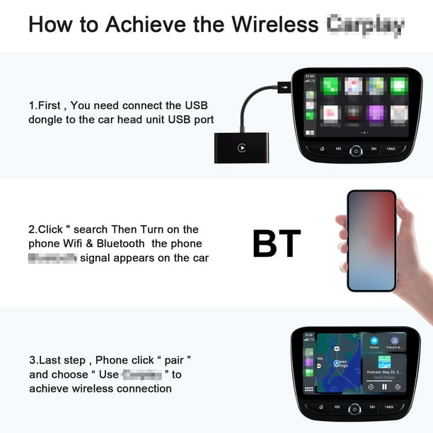 Transceptor del vehículo Adaptador inalámbrico CarPlay Convierte cableado a  inalámbrico Convierte Plug amp; Play