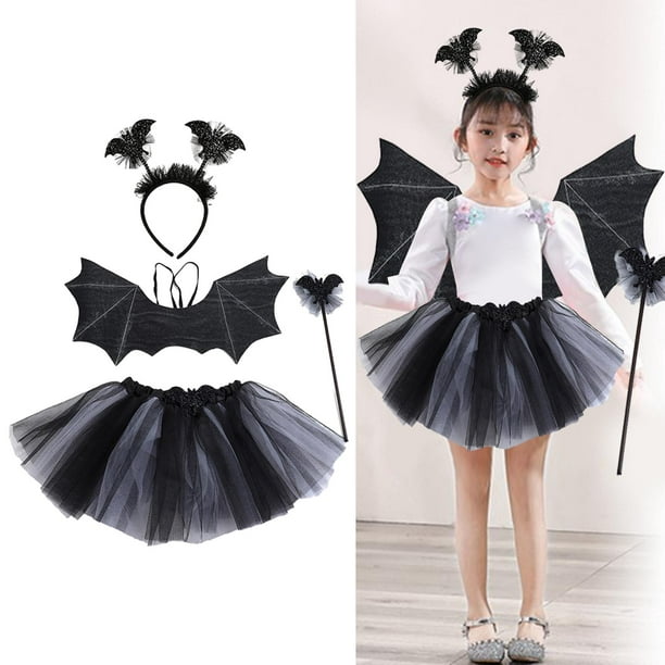 Traje de tutú de bruja negra para niñas Vestidos de tutú de cosplay con  alas de diadema Niños Disfraces de Halloween Conjunto de ropa 0-12Y X0803