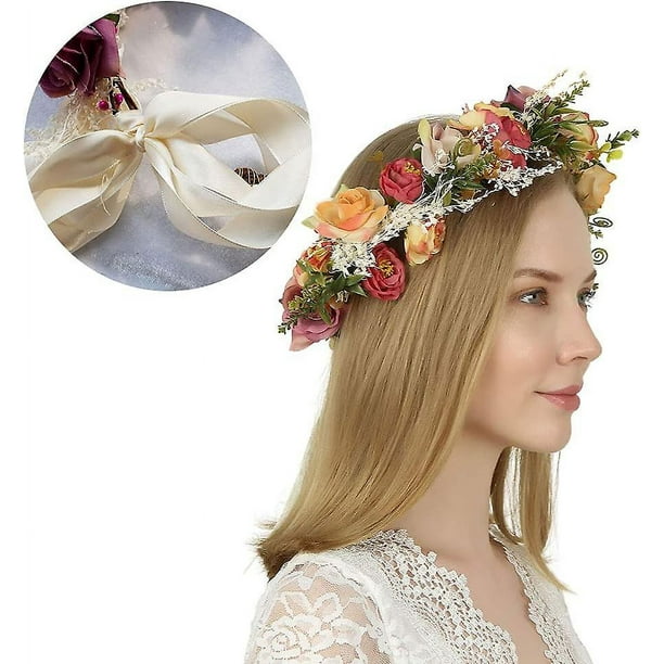 Diadema con corona de flores, guirnalda de rosas, bandas para el cabello,  diseño floral, boda, novia, para mujer, cinta de hojas, decoración de