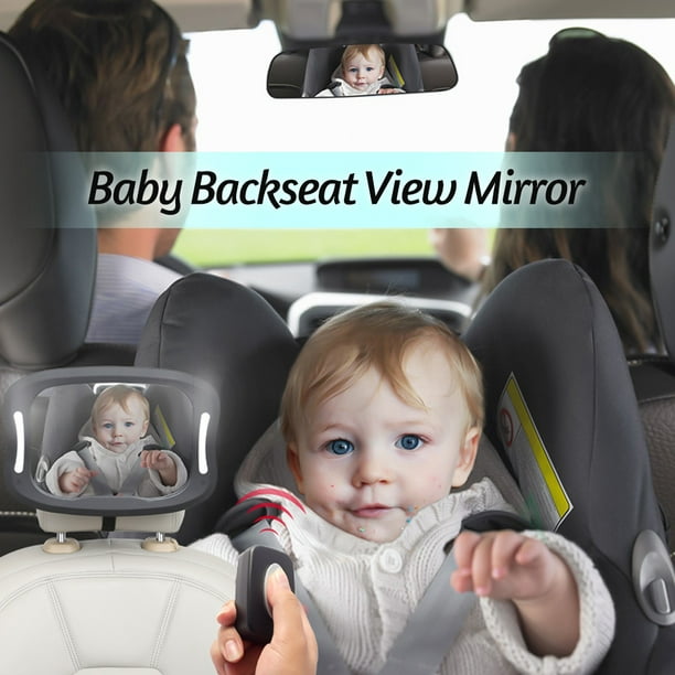 Espejo de coche para bebé con luz LED de control remoto, espejo retrovisor  de seguridad para asiento trasero