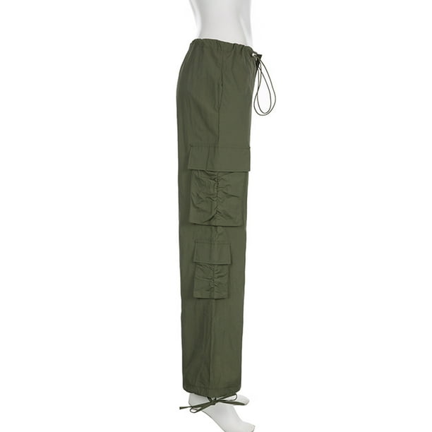 Pantalones Cargo De Paracaídas Y2K Pantalones holgados Cordón Mujer  Paracaídas Cargo Pantalones Monos (Verde militar M) Cgtredaw Para estrenar