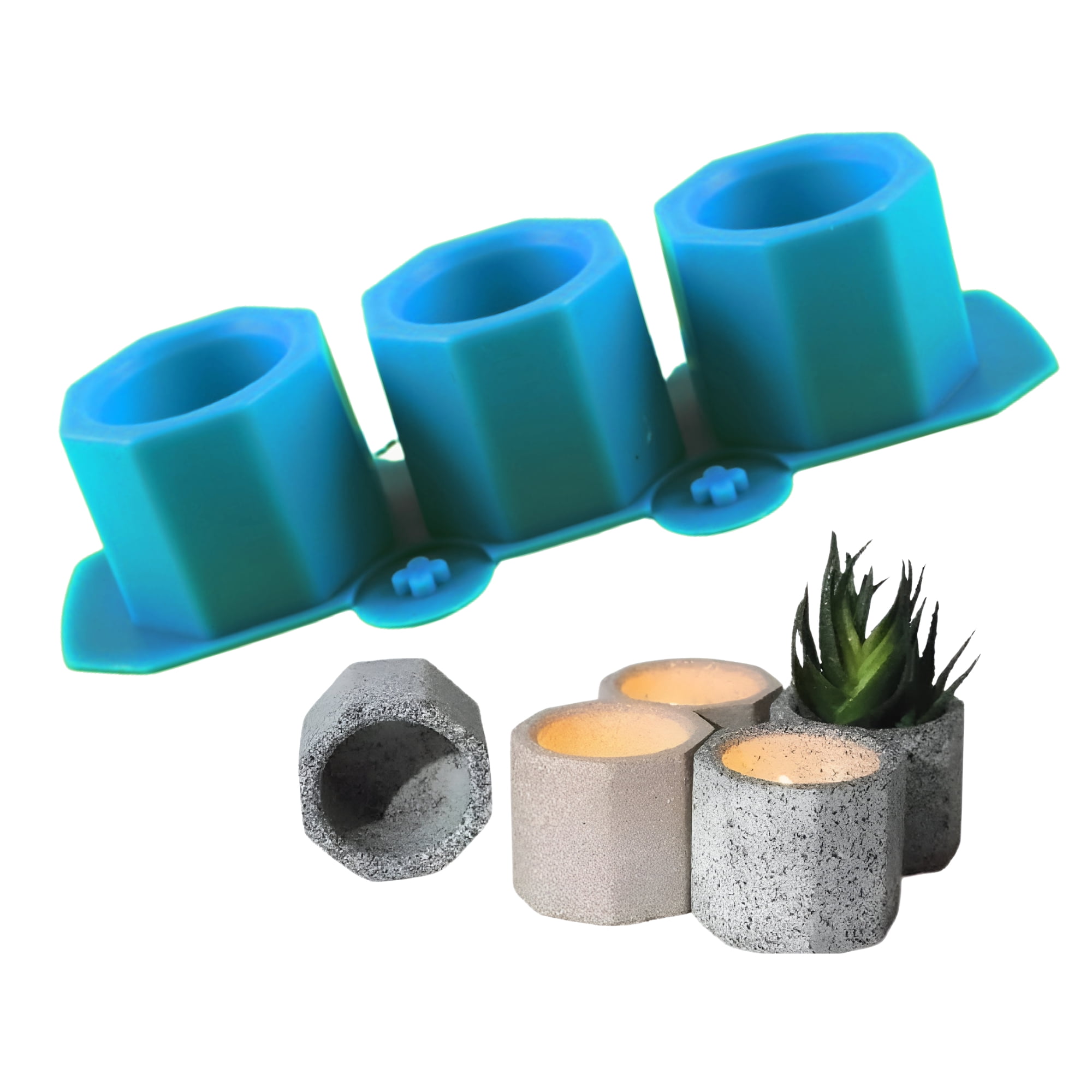 Molde de silicona para macetas y decoración de yeso cemento, resina, concreto. plantillas de figura para maceta (Hexagonal azul ) ecomlab molde maceta