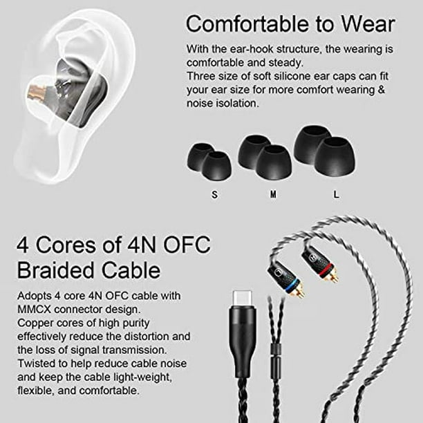 Auriculares con monitor de oído, auriculares con cable de sonido superior  con imán Tesla, auriculares profesionales con aislamiento de sonido para