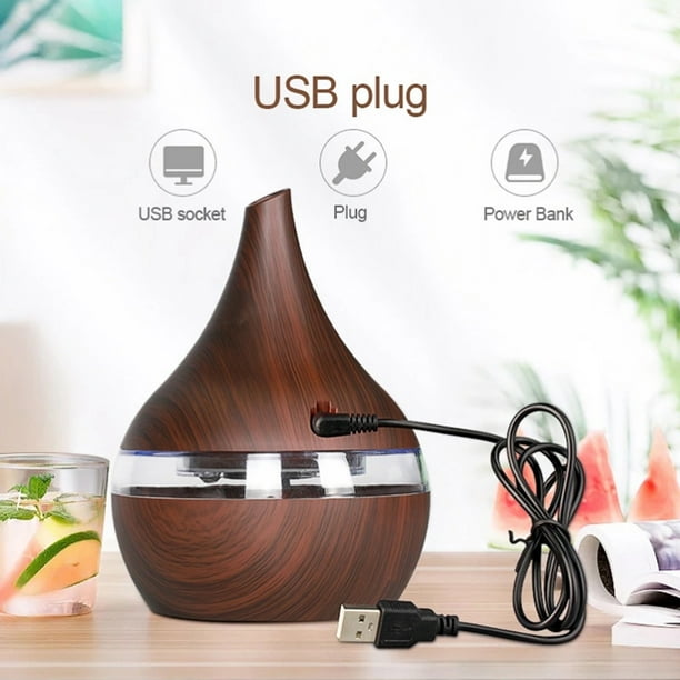 Difusor de Aroma eléctrico USB de 300ml, Humidificador de aire de madera  con aceite esencial, Yeacher