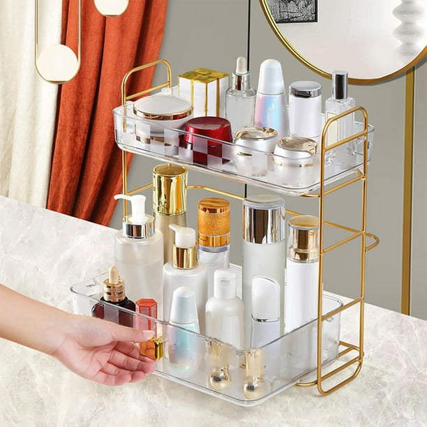 Organizador de maquillaje giratorio para tocador de 2 niveles, alta  capacidad, para el cuidado de la piel, transparente, organizador de  perfumes