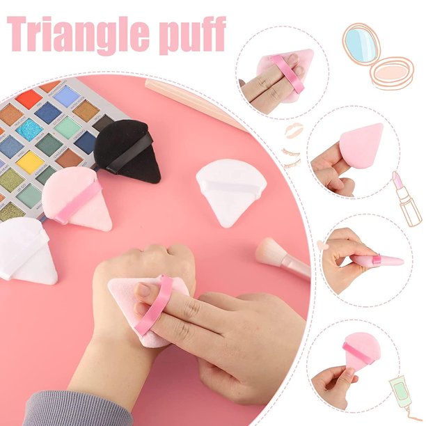 Esponja de polvo triangular, 3 piezas de terciopelo negro + 3 esponjas de  maquillaje de terciopelo blanco para base de cara, diseño triangular