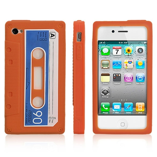 Protector De Cinta Protector de la cubierta de la caja de la piel del  silicón de la cinta de casete retro para el iPhone 4S 4G