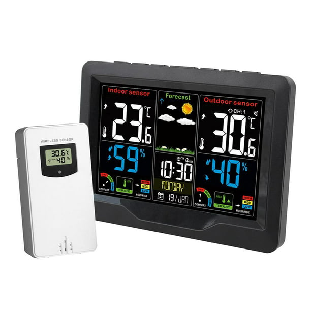 Estación meteorológica para interiores y exteriores, pantalla LCD,  detección de temperatura, monitor de humedad con sensor de control remoto,  estación
