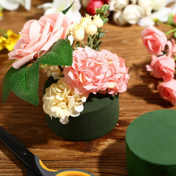 Woohome Kit de arreglos florales de espuma floral de 15 piezas, 12 piezas  de espuma verde redonda para flores artificiales y 3 cintas florales para