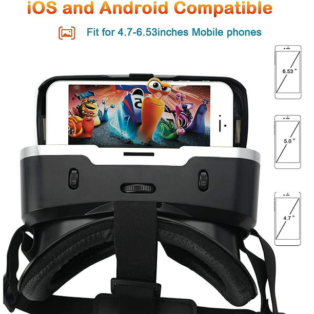 LPWCAWL Gafas VR, Caja De Realidad Virtual 3D, Visor De Realidad Virtual  Móvil con Control Remoto Bluetooth y Auriculares, Adecuado para Teléfonos  Inteligentes de 5.0 A 7.0 Pulgadas : : Electrónicos