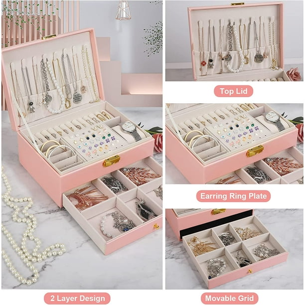 Joyero vertical de 4 cajones para niñas, caja organizadora de joyas  multifuncional para mujeres, adecuada para regalos de vacaciones, collares