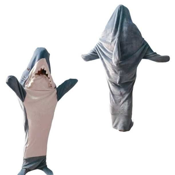 Saco de dormir de tiburón para adultos, manta de lana usable