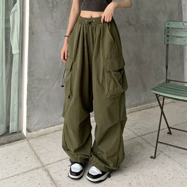 Pantalones cargo para mujer, pantalones Y2K, holgados, color verde, negro,  pantalones cargo para mujer, a la moda