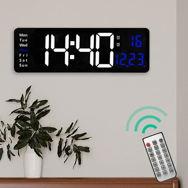 Reloj de pared digital grande de 16 pulgadas con control remoto y 7 luces  nocturnas, atenuador de 4 niveles, reloj LED grande con temperatura