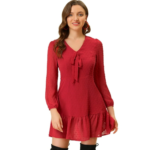 Vestido elegante para mujer con cuello dividido para trabajar vestidos sin  mangas Vino Rojo L Unique Bargains Vestido