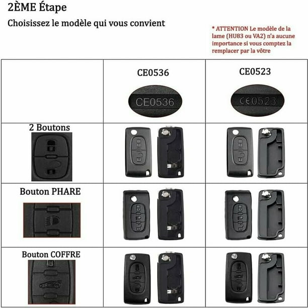 2 Boutons Coque Clé Compatible CE0523 clé à Rabat Pliable pour