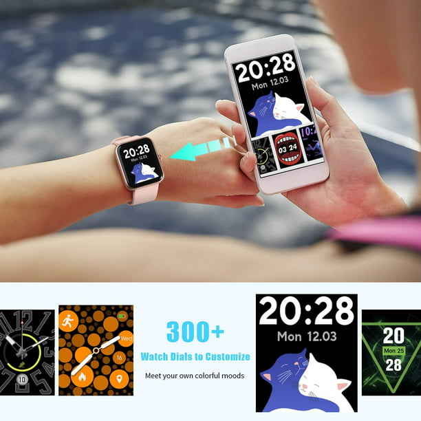 Reloj inteligente para teléfonos Android compatible con iPhone, relojes  inteligentes para mujeres, más de 300 diales, pantalla táctil de 1,69 IP68  impermeable rastreador de actividad física con oxígeno en sangre/frecuencia  cardíaca/monitor de