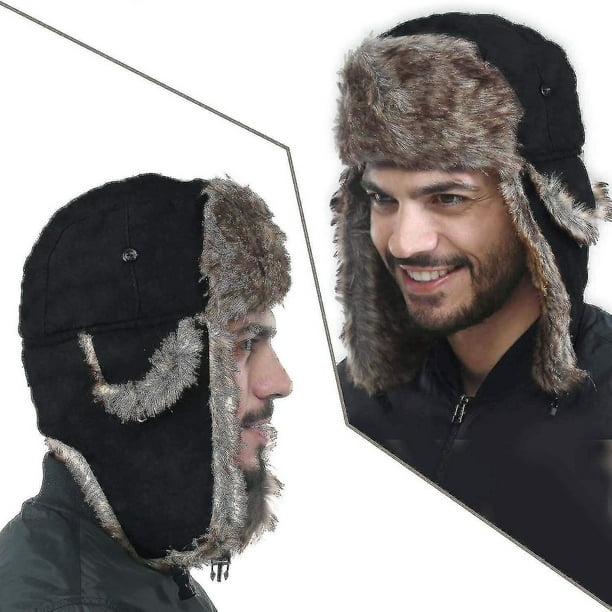 Gorro ruso unisex, cálido soldado con orejeras, gorro de esquí de invierno,  gorra/sombreros Irfora Negro