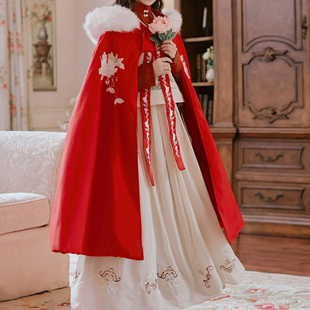 Capa de Hanfu tradicional china para mujer, capa blanca cálida con