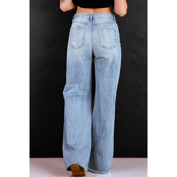 ABPHQTO Jeans pierna ancha con agujeros rasgados cielo para mujer ABPHQTO | Bodega en línea