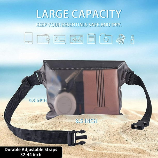 Riñonera impermeable, bolsa seca ligera ajustable plegable para teléfono  para bañarse, playa, natación, Negro 