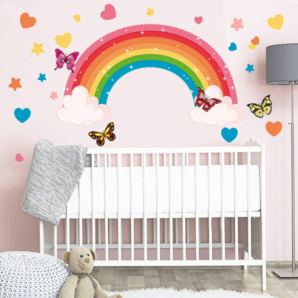 Pegatinas decorativas de pared de arcoíris, pegatinas de pared pequeñas de  arcoíris, acuarela, corazón arcoíris, sol, estrella, calcomanías de pared  para niñas, niños, habitación de bebé, decoración JAMW Sencillez
