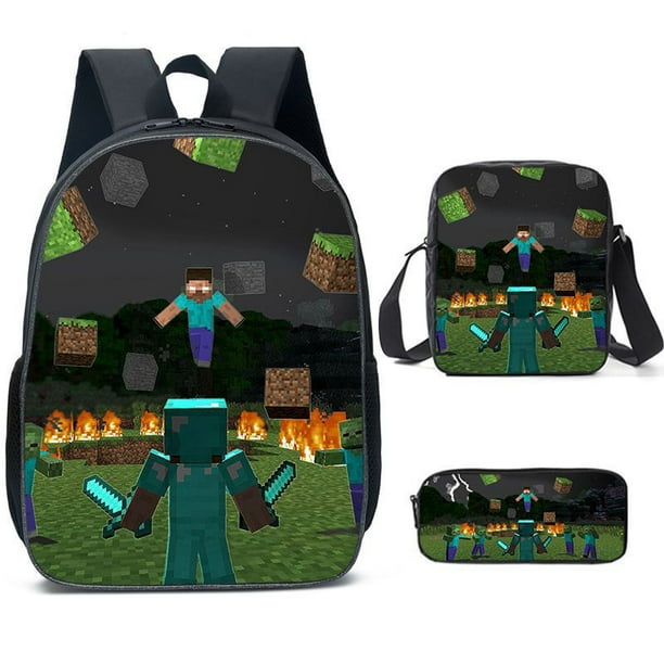 Mochila Escolar Minecraft Para Niños, Bolígrafo, 3 Piezas