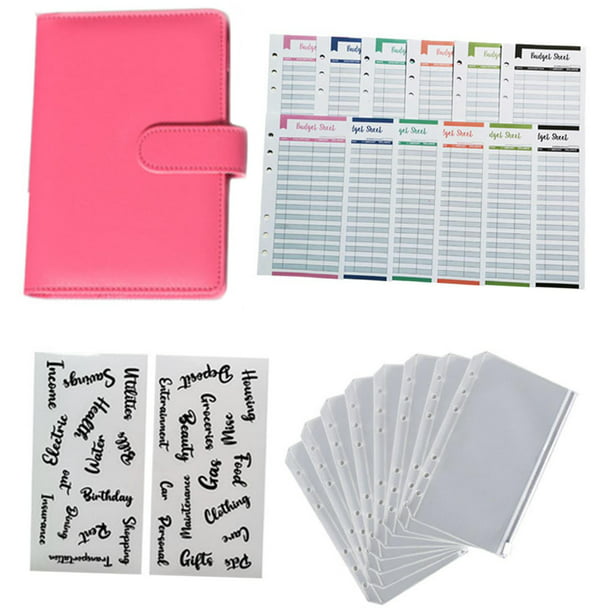 Organizador de dinero con carpeta de 6 anillas, papel de A6, con 12 hojas  de presupuesto de y 8 bolsillos de carpeta de plástico Rosa Soledad  cuaderno