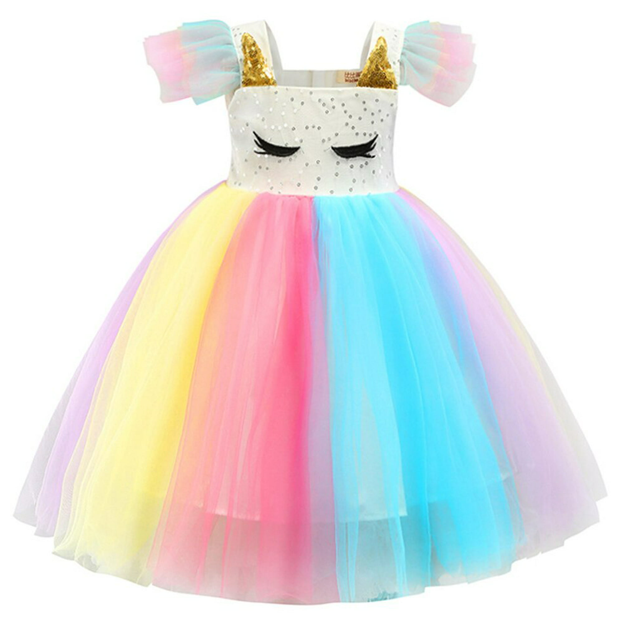  Disfraz de princesa de unicornio para niñas, disfraz de fiesta  de cumpleaños, vestido de tutú de Halloween con diadema, arcoíris de 7 a 8  años : Ropa, Zapatos y Joyería