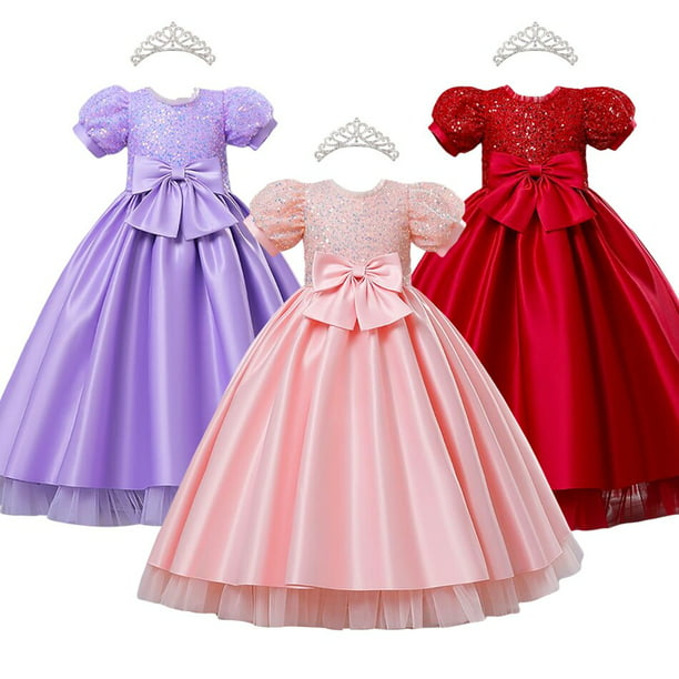Vestido elegante de princesa para niña, vestido largo de ceremonia para niña,  vestido de fiesta de boda, vestido de niña de flores con lazo, vestido de  noche rojo rosa 3-127-8T (etiqueta 140)