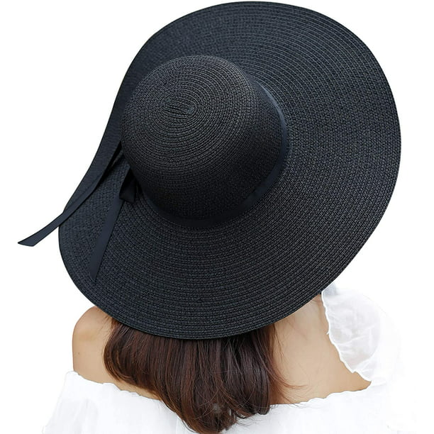 Sombrero para el sol de paja de ala ancha para mujer, gorra enrollable  plegable con protección solar UPF 50+, sombreros de playa de verano MFZFUKR  CZMR-YX33-2