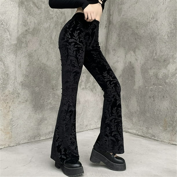 Gibobby pantalones de vestir mujer cintura alta Pantalones vintVerdinegroe  de con estampado de cintura Pantalones góticos altos para mujer Pantalones  casuales (Negro, L)