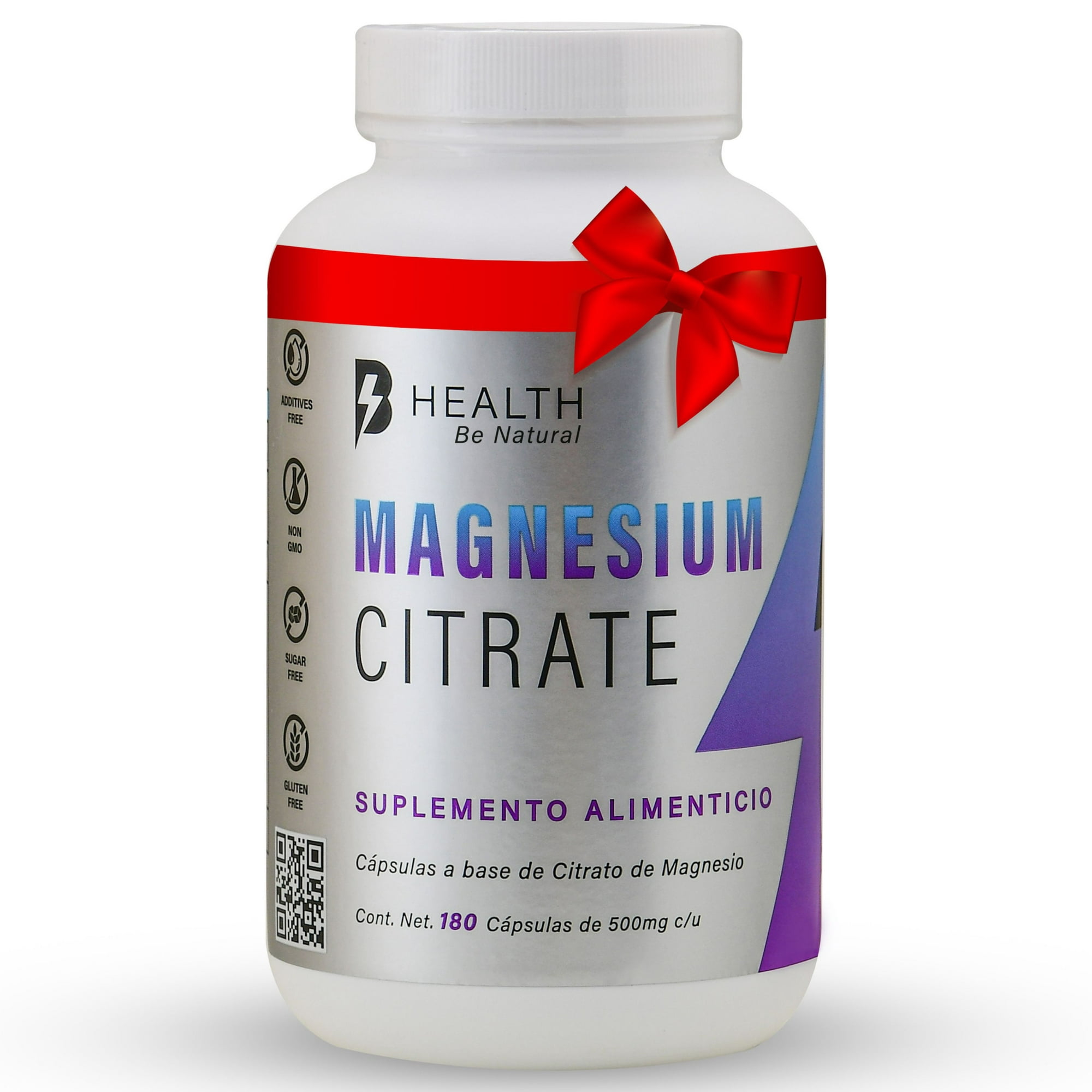 Citrato de magnesio + 100% natural + sin azúcar + keto + b health be natural citrato de magnesio 180 cápsulas de 500 mg