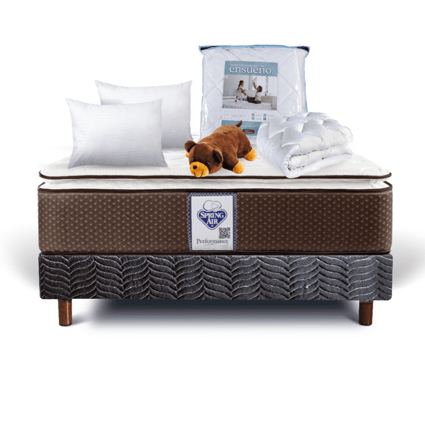 Colchón + Box Spring Air Matrimonial Super Value + 2 Almohadas SC